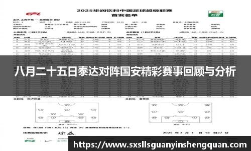 八月二十五日泰达对阵国安精彩赛事回顾与分析